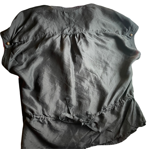 Vivienne Tam Black Silk Pearl Button Short Sleeve Dress Top Puff Sleeves Size XS - Picture 3 of 6